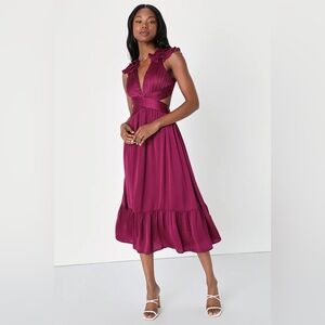 Lulus Plum Ruffled Lace Up Midi Dress - Small